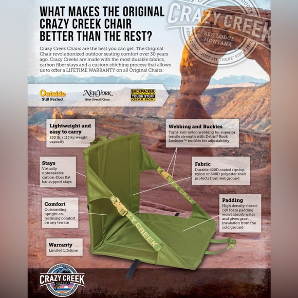 Crazy Creek Outdoor Packable Chair - Picture 2 of 2